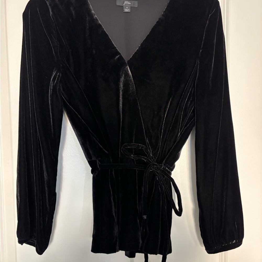 JCrew Black Velvet Wrap Top